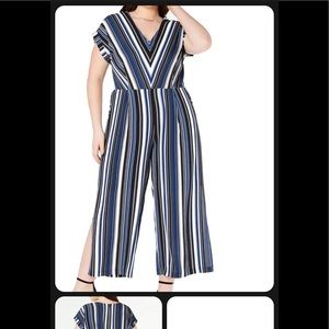 Monteau Jumpsuit, Navy Stripe, 2X